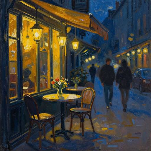Impressionistic Cozy Night Cafe Scene