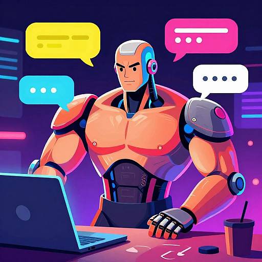 Muscular Robot in Neon Virtual Chat