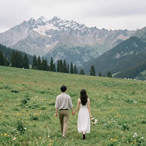 Romantic Walk in Mountain Field