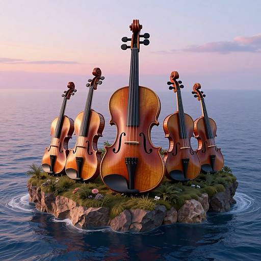 Surreal Violin Island at Twilight