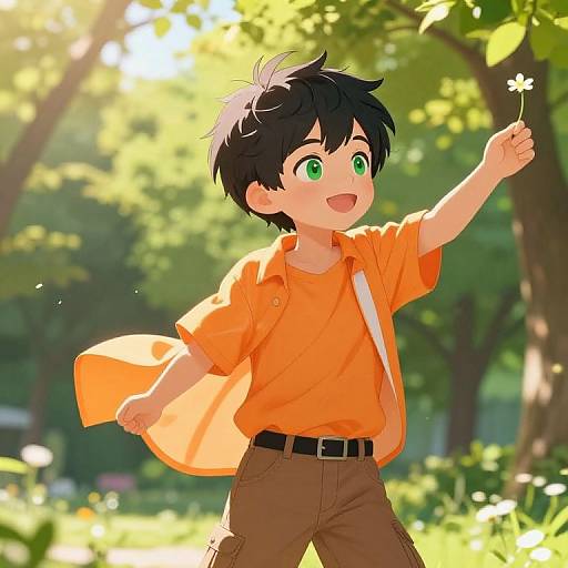 Playful Boy in Sunny Park