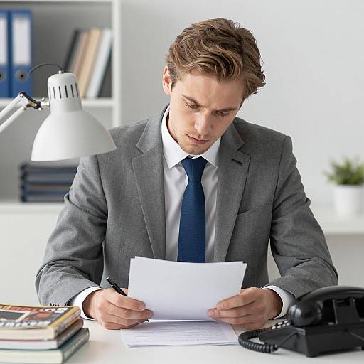 Focused Businessman Reviewing Papers