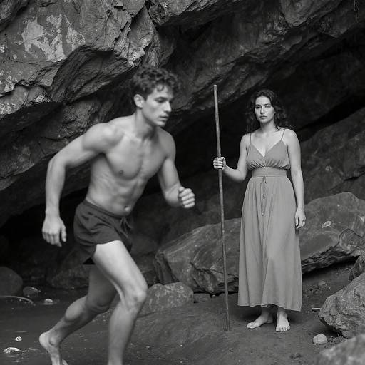 Monochrome Cave: Running Man and Sentinel Woman