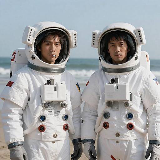 Two Hooded Astronauts on the Beach