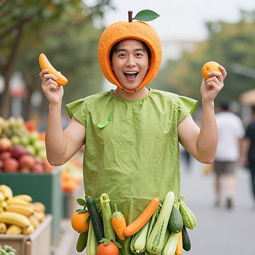 Man Wearing Fruit and Vegetable Costume