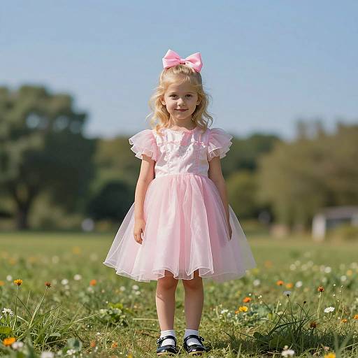 Cute Young Girl in Pink Dress Costume
