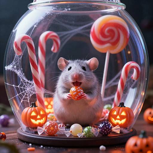 Whimsical Fat Rat in Lollipop Terrarium