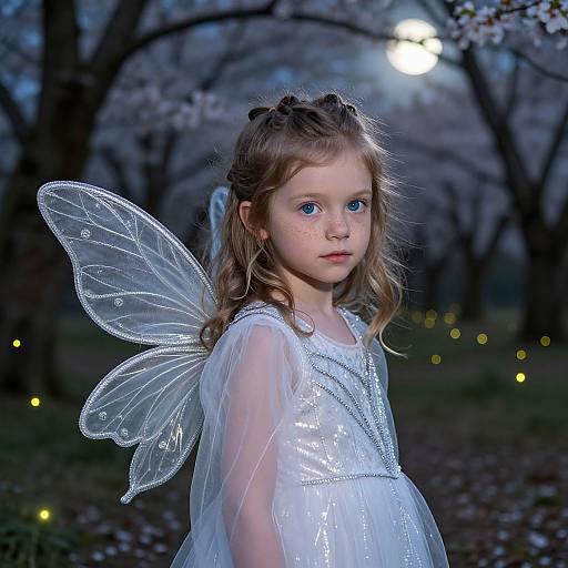 Whimsical Fairy Girl in Moonlit Forest