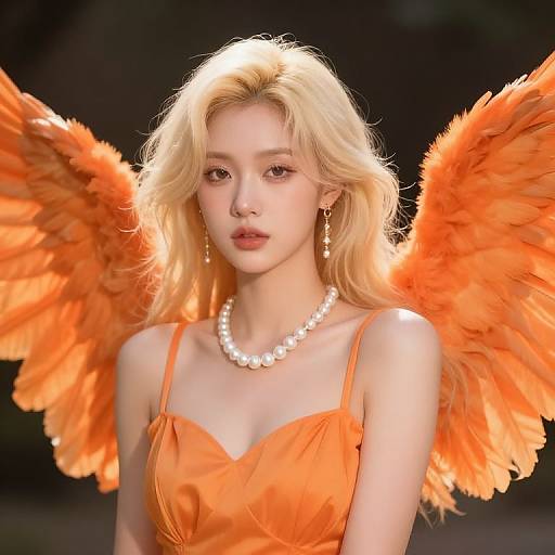 Blonde Angel with Orange Wings