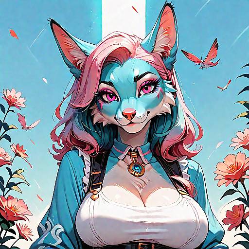 Busty Anthro Fox Woman with Pink Hair