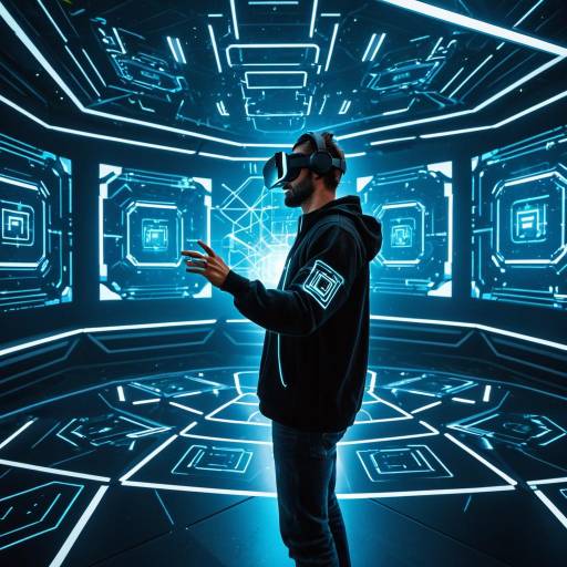 Futuristic Virtual Reality Gamer in Immersive Holographic Arena