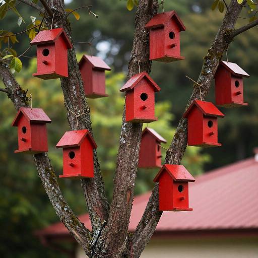 Tree with Red Birdhouses