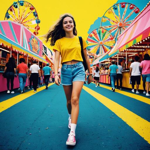 Teenage Girl at Vibrant Carnival in Pop Art