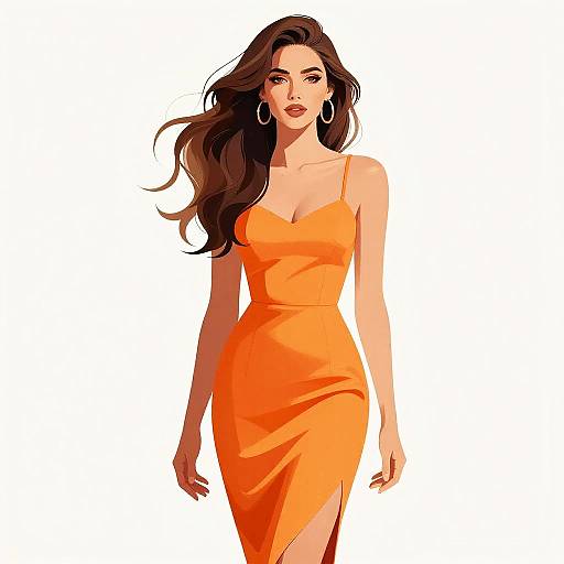 Vibrant Fashion Art: Confident Woman in Orange