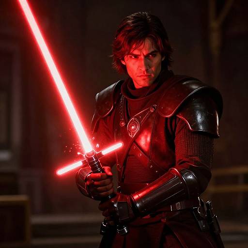 Dark Armored Warrior with Crimson Lightsaber