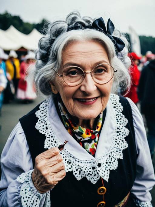Elderly Woman in Vintage Costume with Glasses