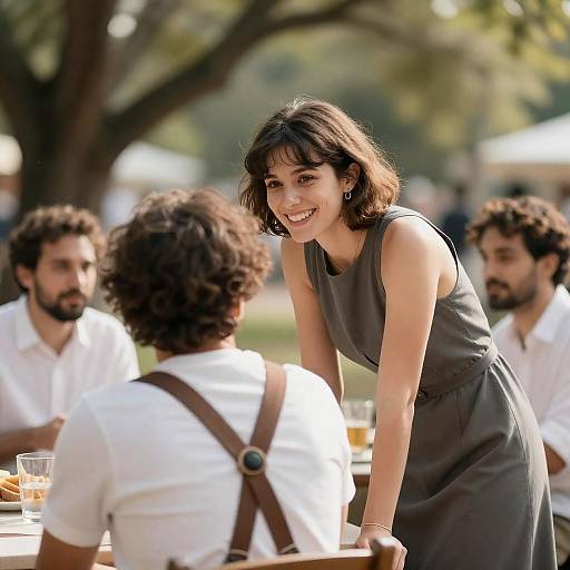 Joyful Outdoor Gathering in Sunlit Setting