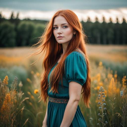 Young Woman with Red Hair in Meadow