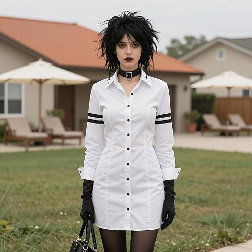 Young Woman in Edward Scissorhands Inspired Outfit