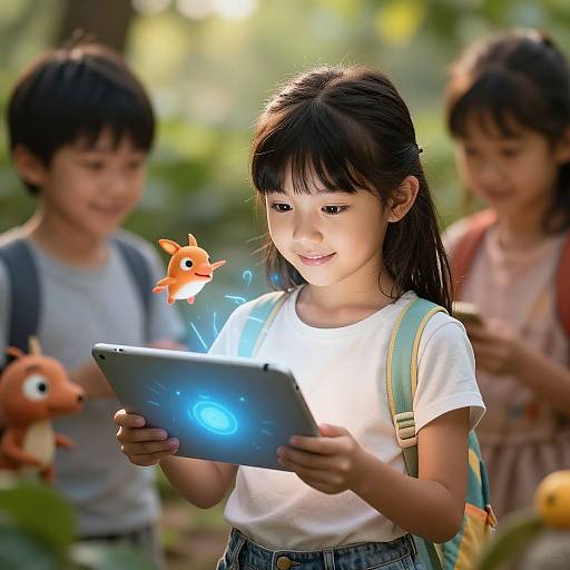 Girl with Glowing AI Creatures