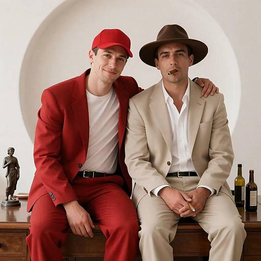 Two Men Relaxing at a Wooden Desk