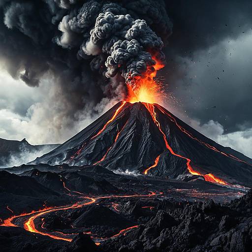 Erupting Volcano with Lava Flow