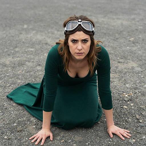 Kneeling Woman in Green Dress