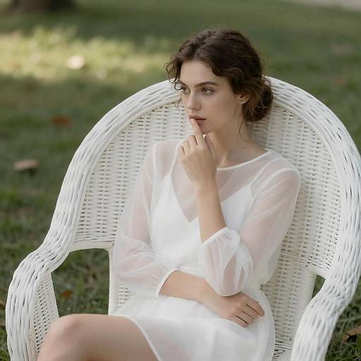 Serene Woman in Sheer Dress Outdoors