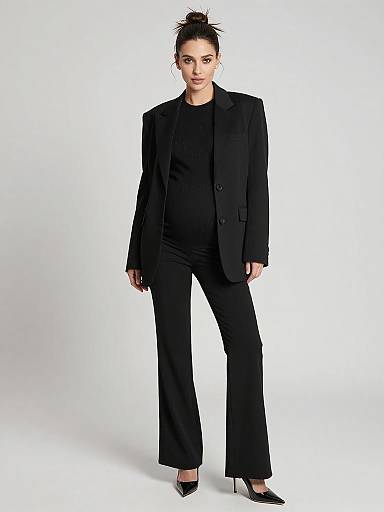 Pregnant Woman in Elegant Black Maternity Suit