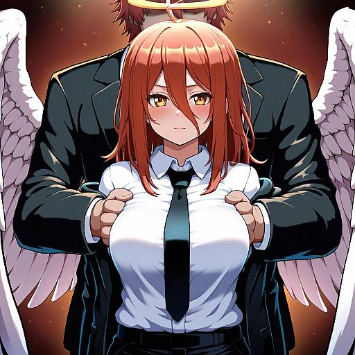 Illustration of Angel devil (chainsaw man), chainsaw man in the style of Peso (cheese company)