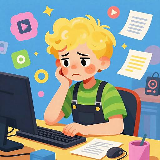 Whimsical Digital Portrait of Nervous Boy