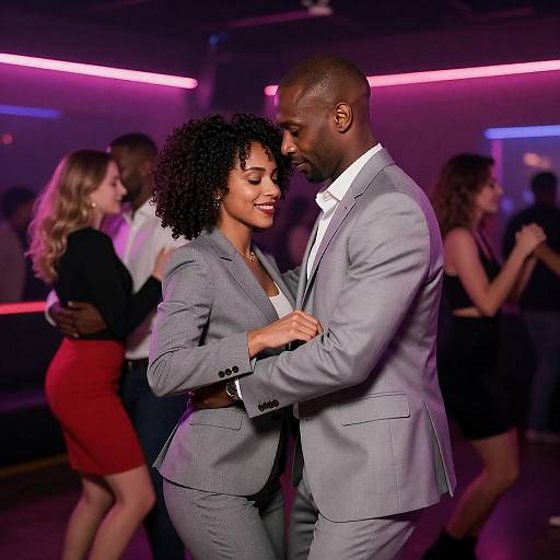 Neon Nightclub: Couple Dancing in Suits