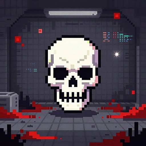 Retro Cyber Werewolf Skull Pixel Art