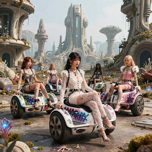 Haute Couture Hoverbike Gang in Ruins