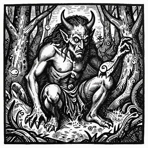 Black and white woodcut illustration of a fierce, muscular bull with horns, surrounded by swirling, abstract patterns and intense textures.