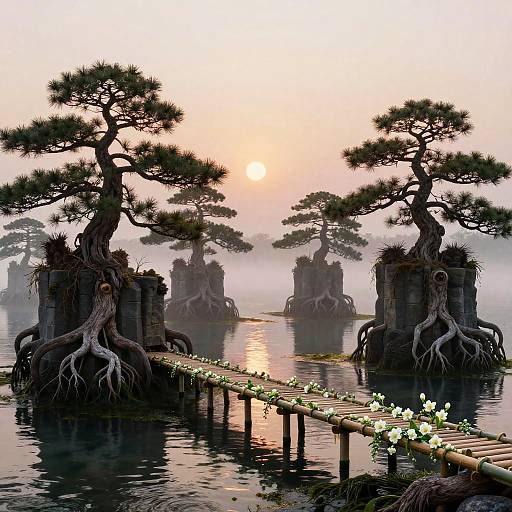 Dawn Over Fog-Laced Tidal Archipelago