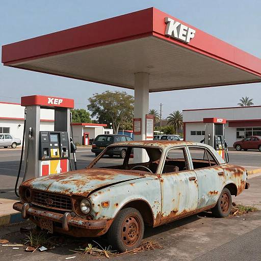 Urban Jungle with Rusty Car Wrecks