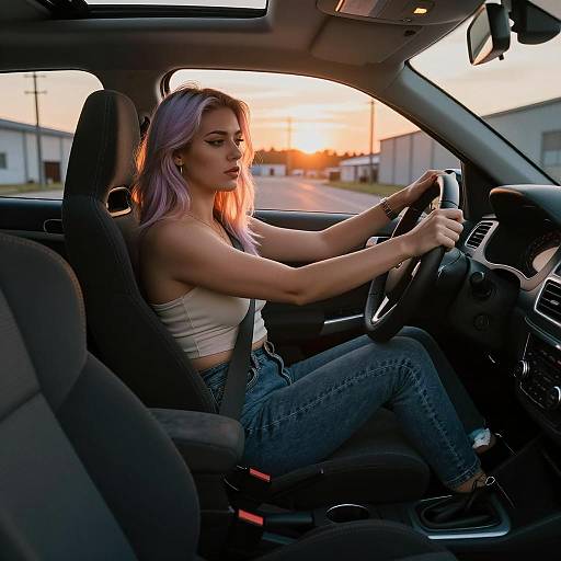 Cinematic Scene of Stylish Woman in Car