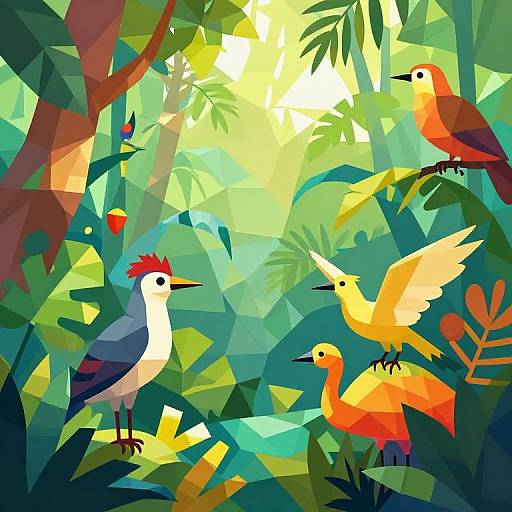 Vibrant Low Poly Exotic Jungle Scene