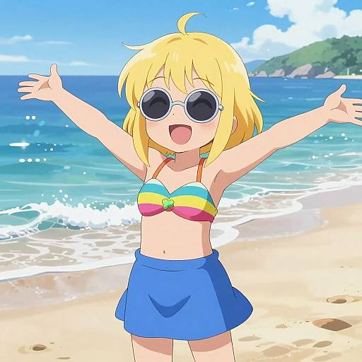 Cheerful Blonde Girl on Beach