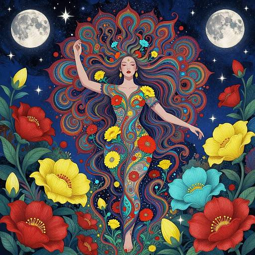 Surreal Mystical Woman in Psychedelic Garden