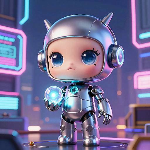 Chibi AI Android in Neon City