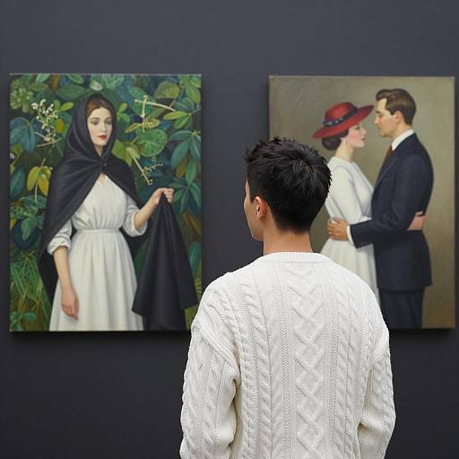 Man Posing Before Art on Dark Wall