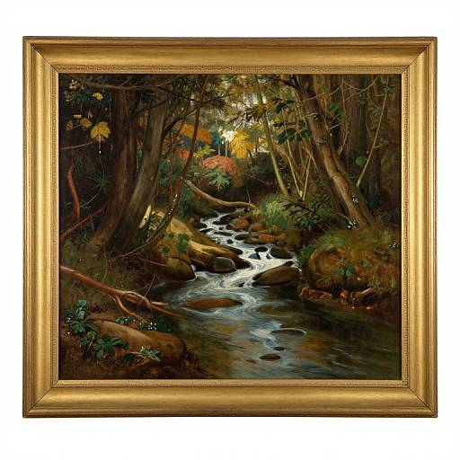 Woodland Stream Pre-Raphaelite Oil Painting
