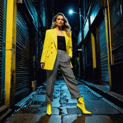 Woman in Yellow Blazer and High Heels in Urban Alleyway