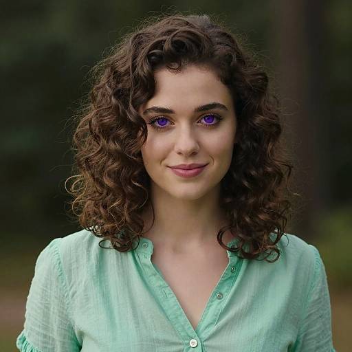 Vivid Violet-Eyed Woman Portrait