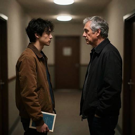 Two Men Facing Each Other in Hallway