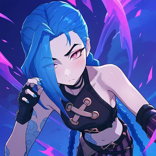 Illustration of Arcane jinx, league of legends in the style of Bee (deadflow)