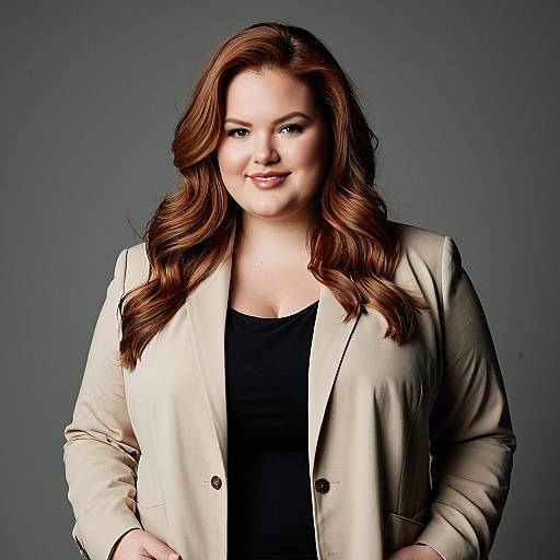 Plus-Size Woman in Beige Blazer Portrait