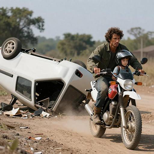 Rugged Motorcycle Escape With Child